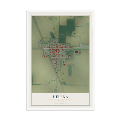 Map of Helena, Ohio, 12 x 18 inch print in a white wood frame