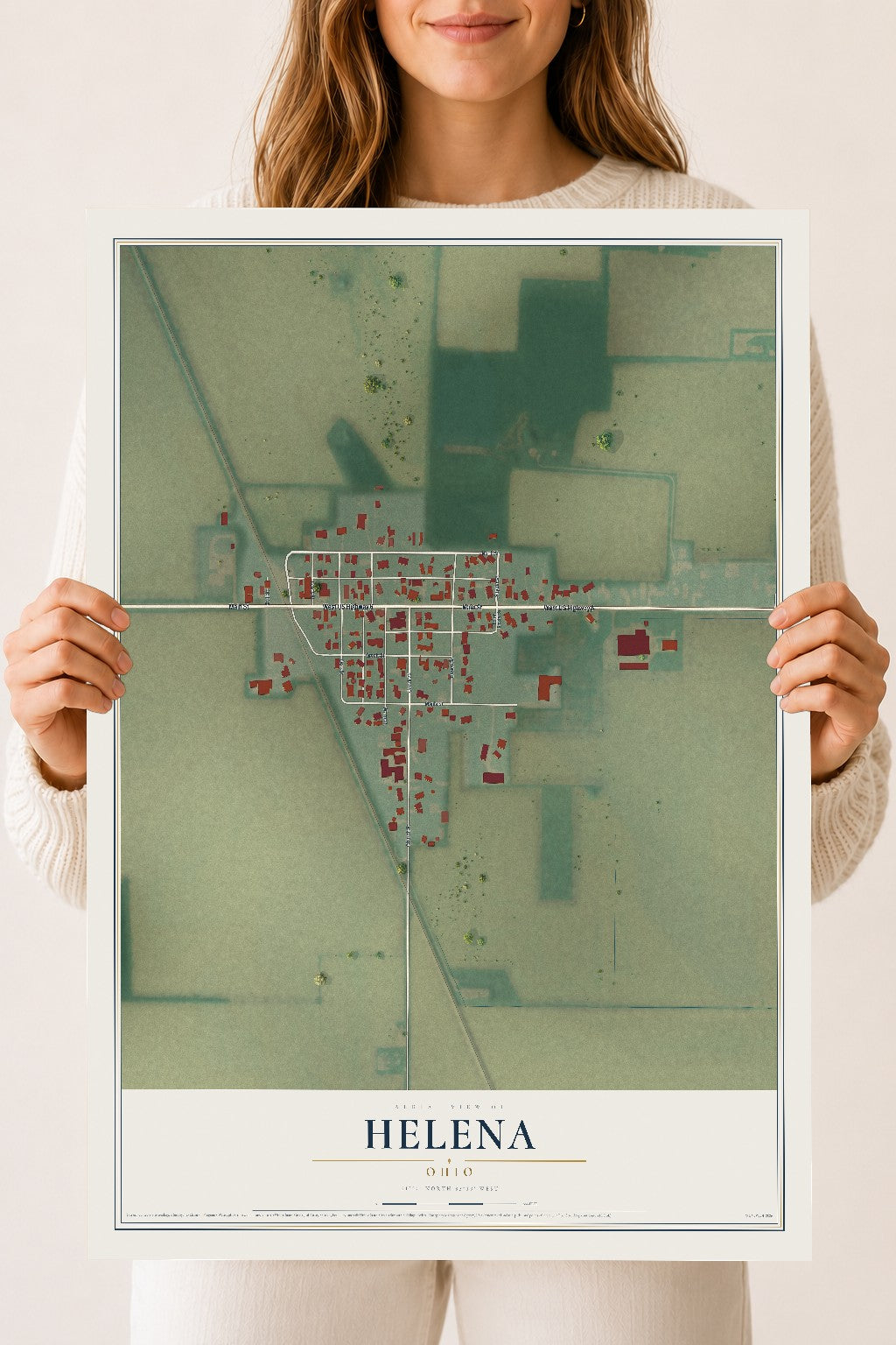 Map of Helena, Ohio, 18 x 24 inch unframed archival matte print