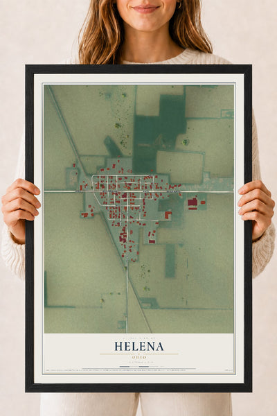 Map of Helena, Ohio, 18 x 24 inch print in a black wood frame