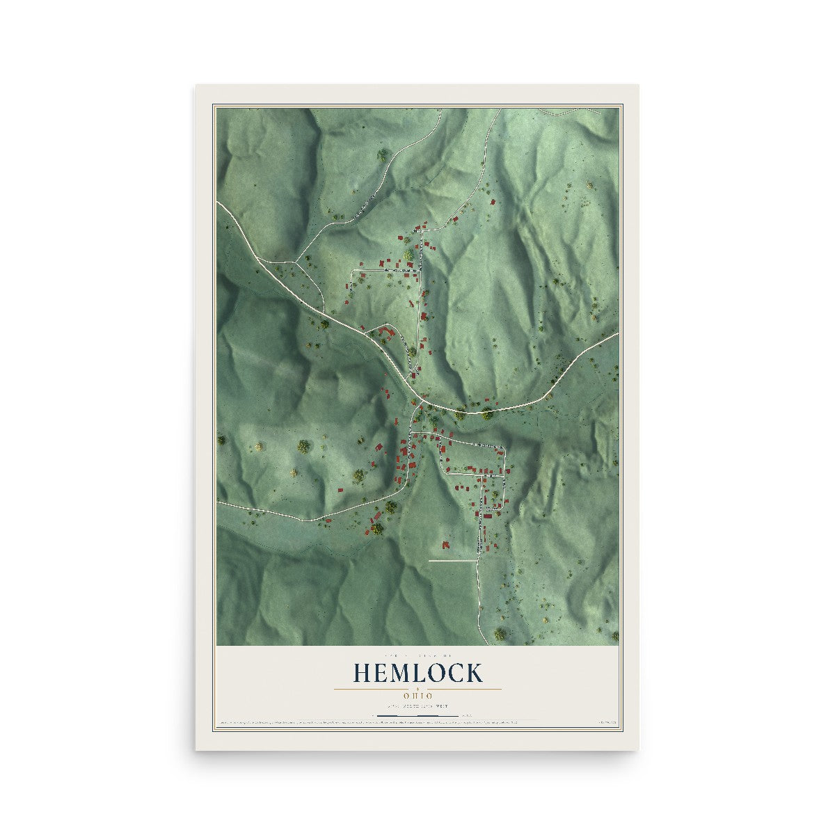 Map of Hemlock, Ohio, 12 x 18 inch unframed archival matte print