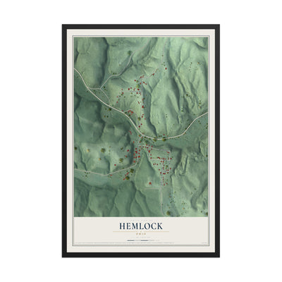 Map of Hemlock, Ohio, 12 x 18 inch print in a black wood frame