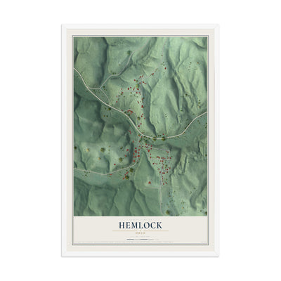 Map of Hemlock, Ohio, 12 x 18 inch print in a white wood frame
