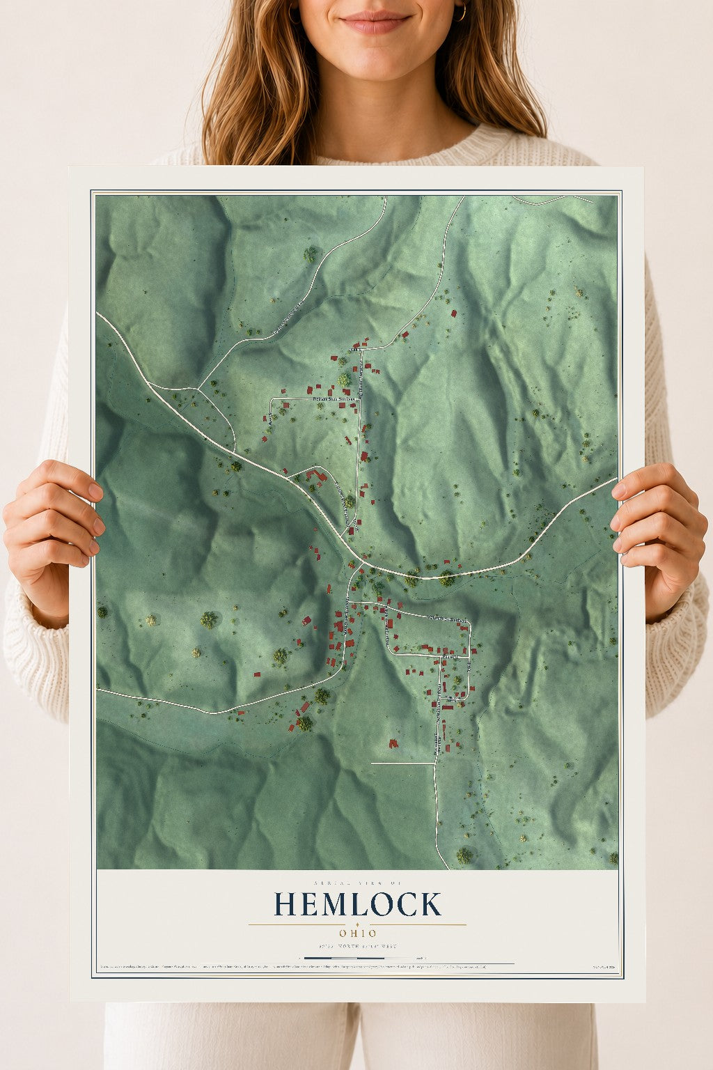 Map of Hemlock, Ohio, 18 x 24 inch unframed archival matte print