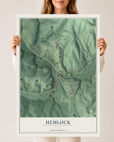 Map of Hemlock, Ohio, 24 x 36 inch unframed archival matte print