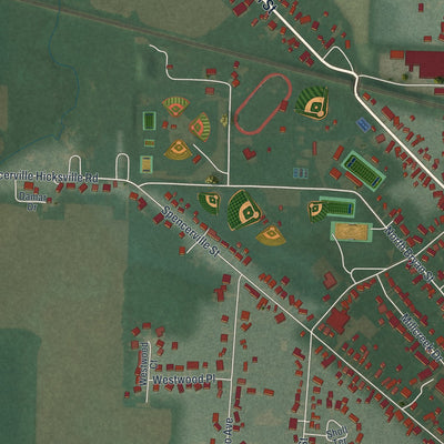 Second close-up of the map of Hicksville, Ohio print showing more streets and buildings