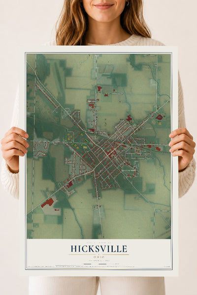 Map of Hicksville, Ohio, 18 x 24 inch unframed archival matte print