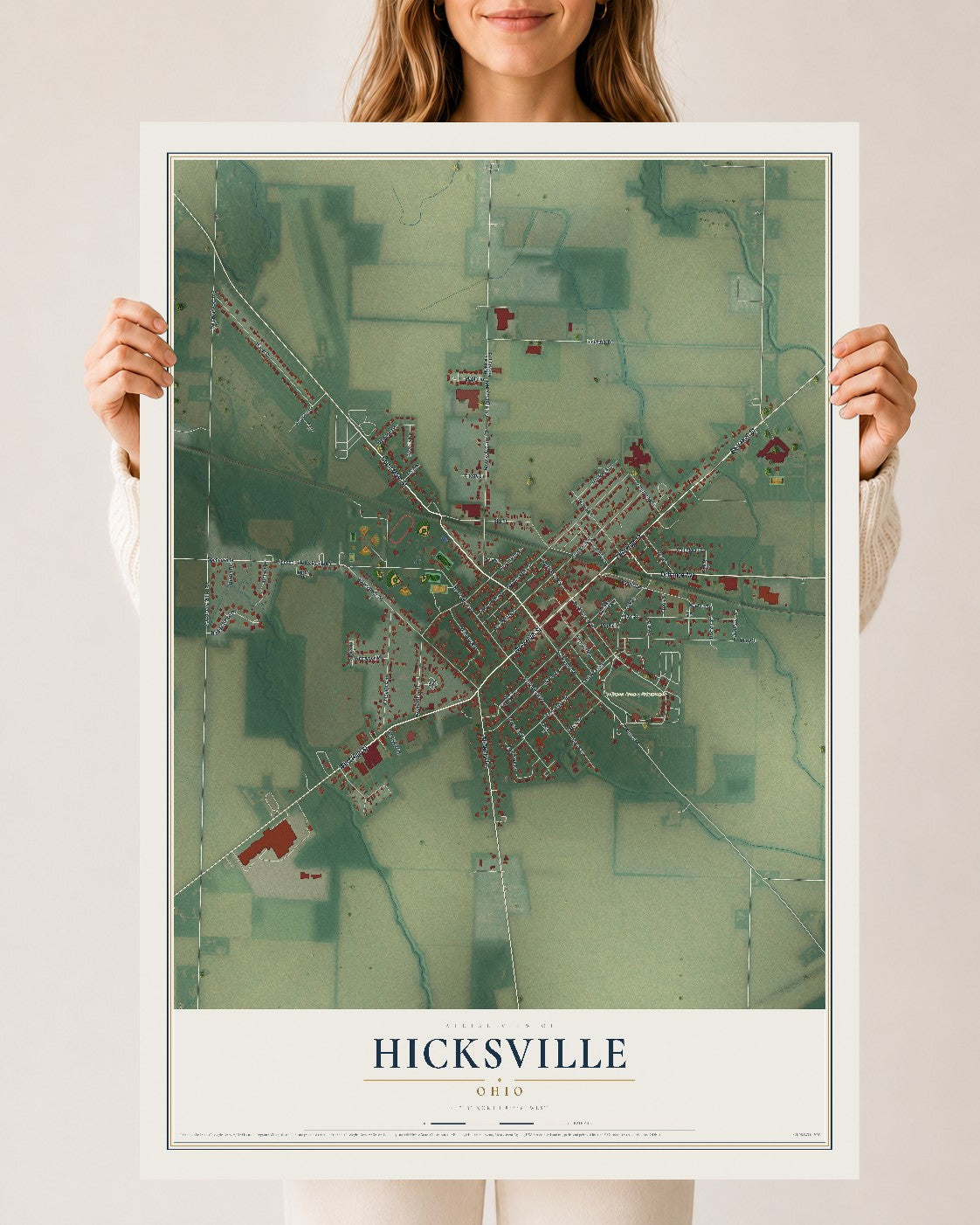 Map of Hicksville, Ohio, 24 x 36 inch unframed archival matte print
