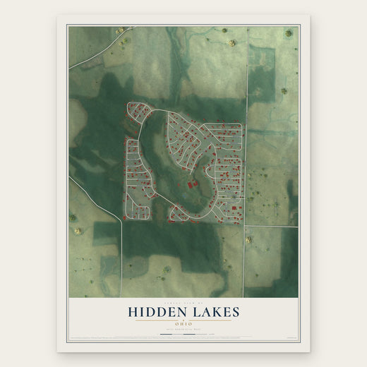 Hidden Lakes, Ohio map print, the full design