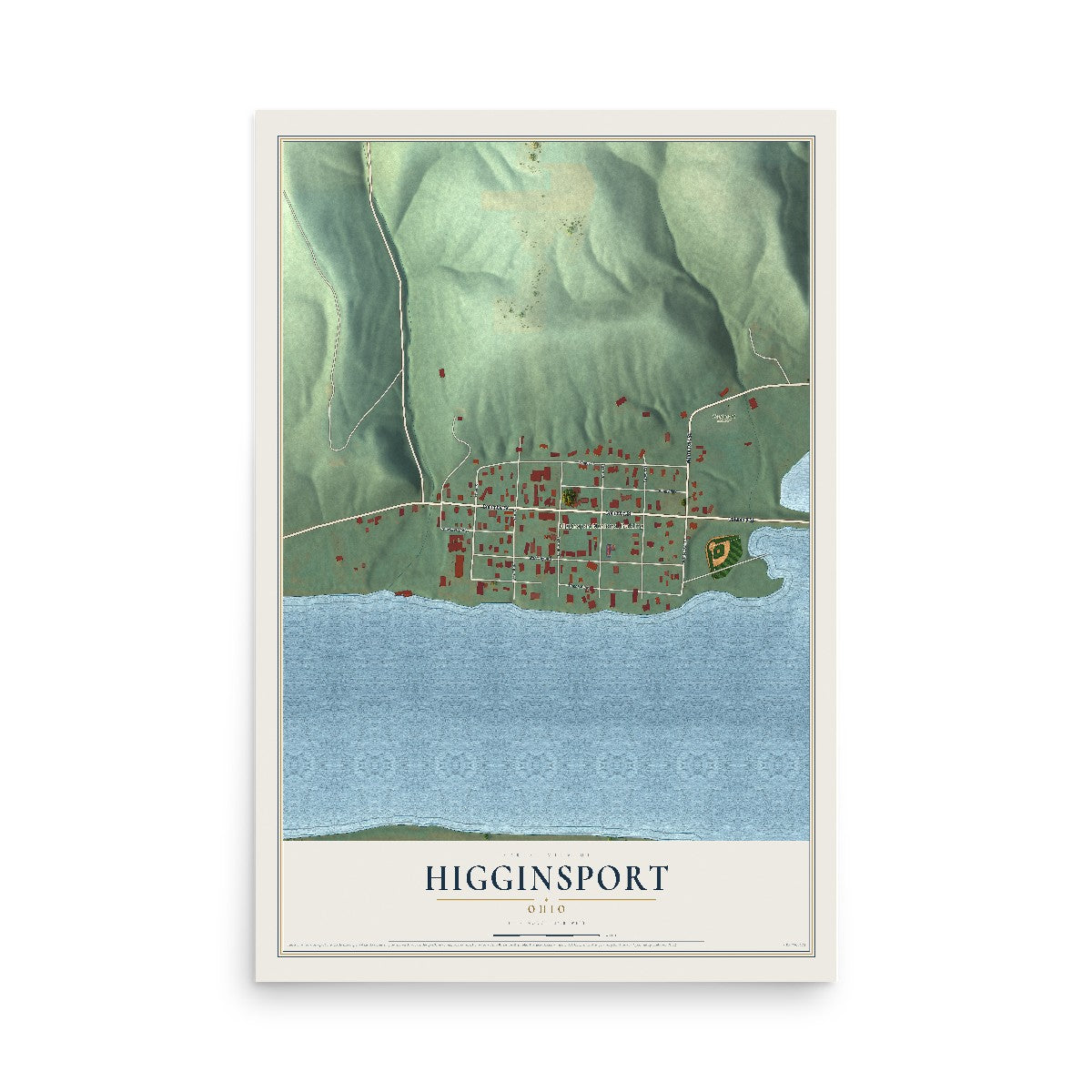 Map of Higginsport, Ohio, 12 x 18 inch unframed archival matte print