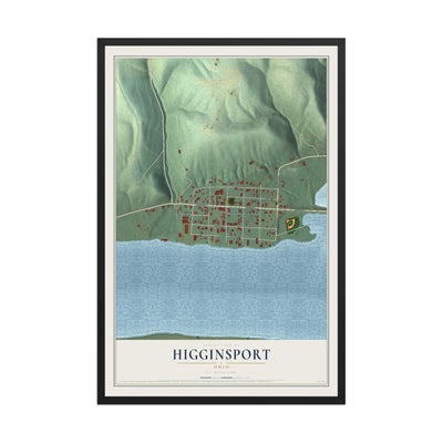 Map of Higginsport, Ohio, 12 x 18 inch print in a black wood frame
