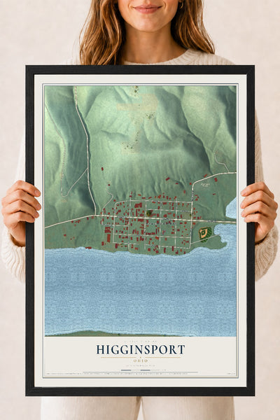 Map of Higginsport, Ohio, 18 x 24 inch print in a black wood frame
