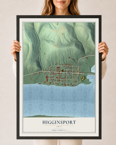 Map of Higginsport, Ohio, 24 x 36 inch print in a black wood frame