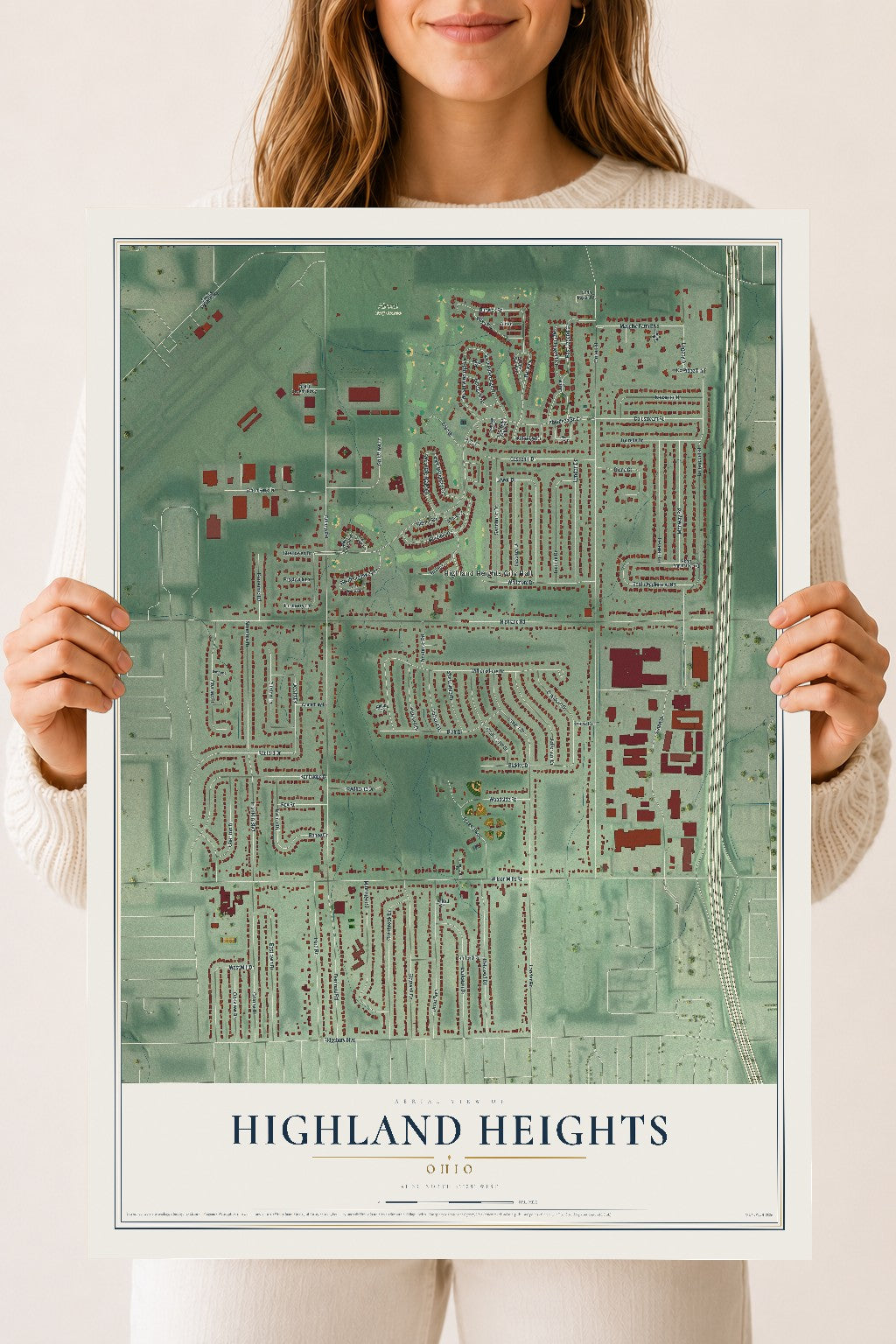 Map of Highland Heights, Ohio, 18 x 24 inch unframed archival matte print