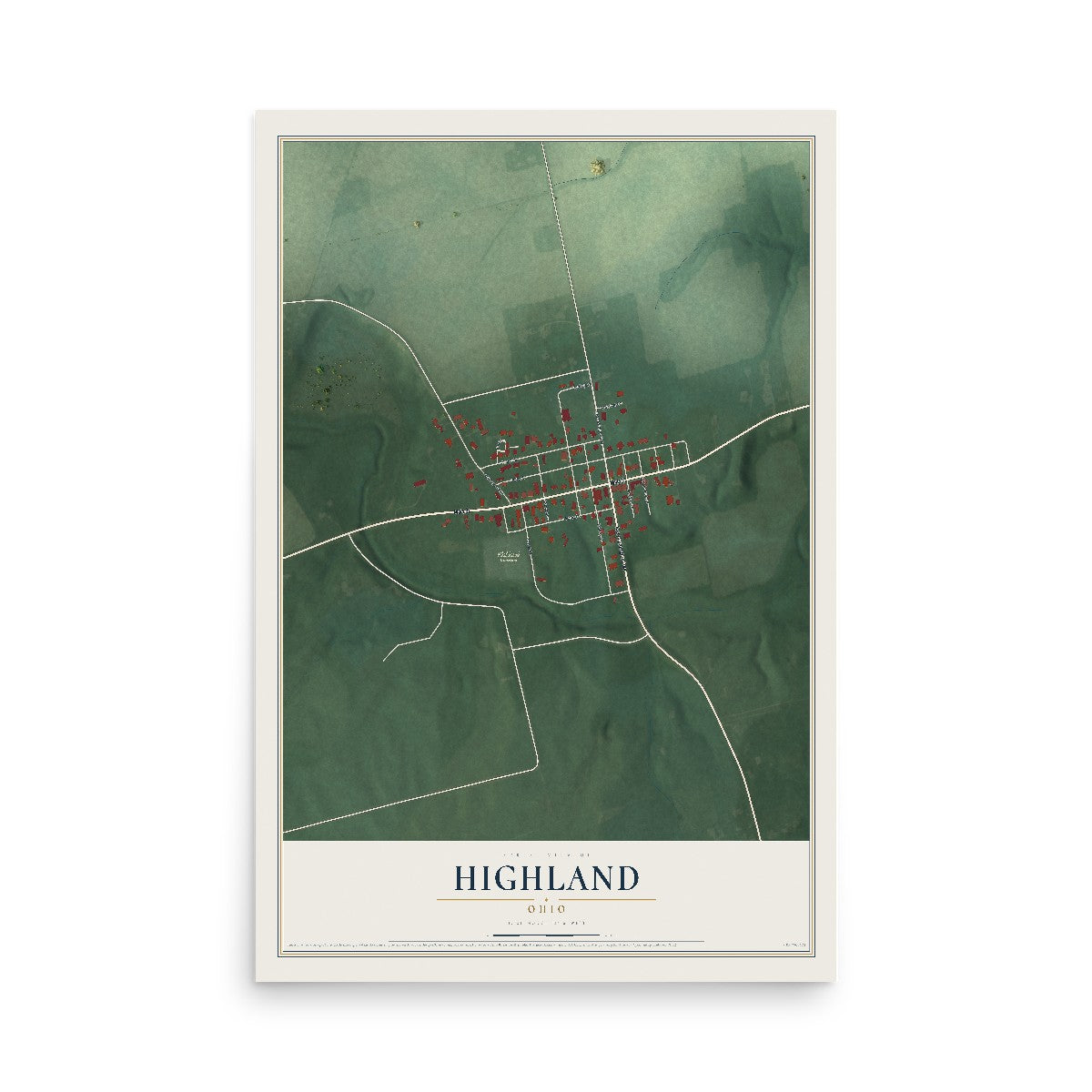 Map of Highland, Ohio, 12 x 18 inch unframed archival matte print
