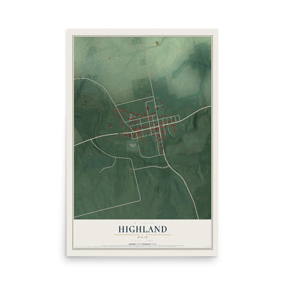 Map of Highland, Ohio, 12 x 18 inch unframed archival matte print