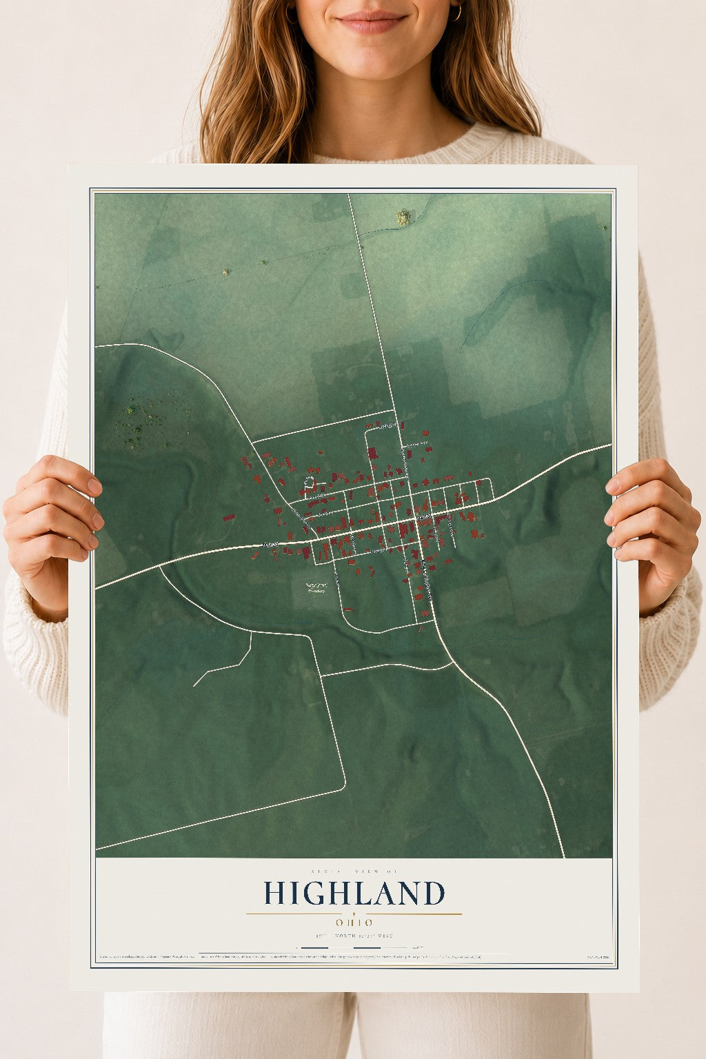Map of Highland, Ohio, 18 x 24 inch unframed archival matte print