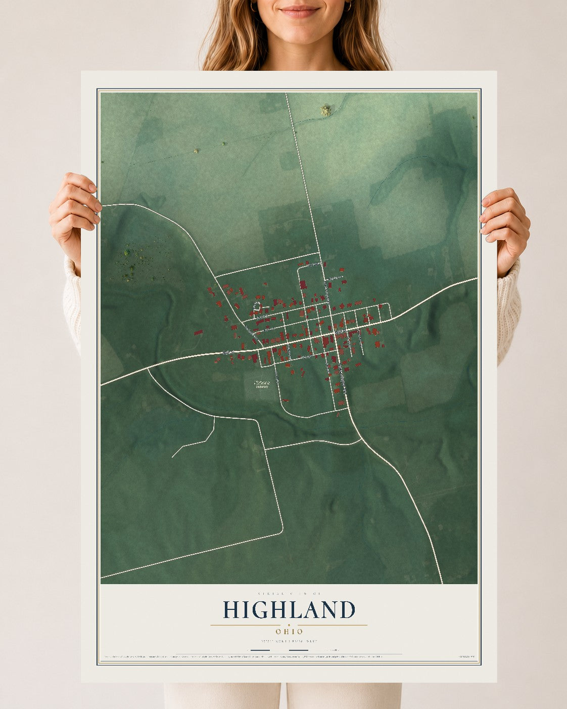 Map of Highland, Ohio, 24 x 36 inch unframed archival matte print