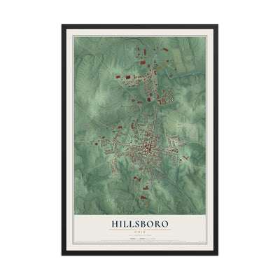 Map of Hillsboro, Ohio, 12 x 18 inch print in a black wood frame