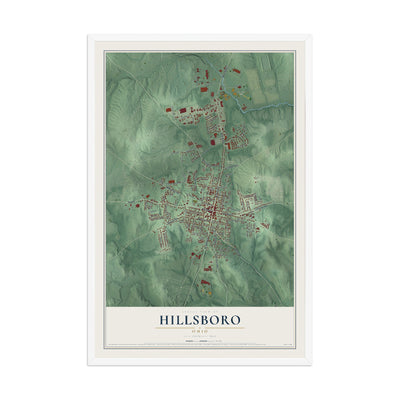 Map of Hillsboro, Ohio, 12 x 18 inch print in a white wood frame