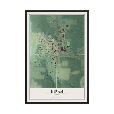 Map of Hiram, Ohio, 12 x 18 inch print in a black wood frame