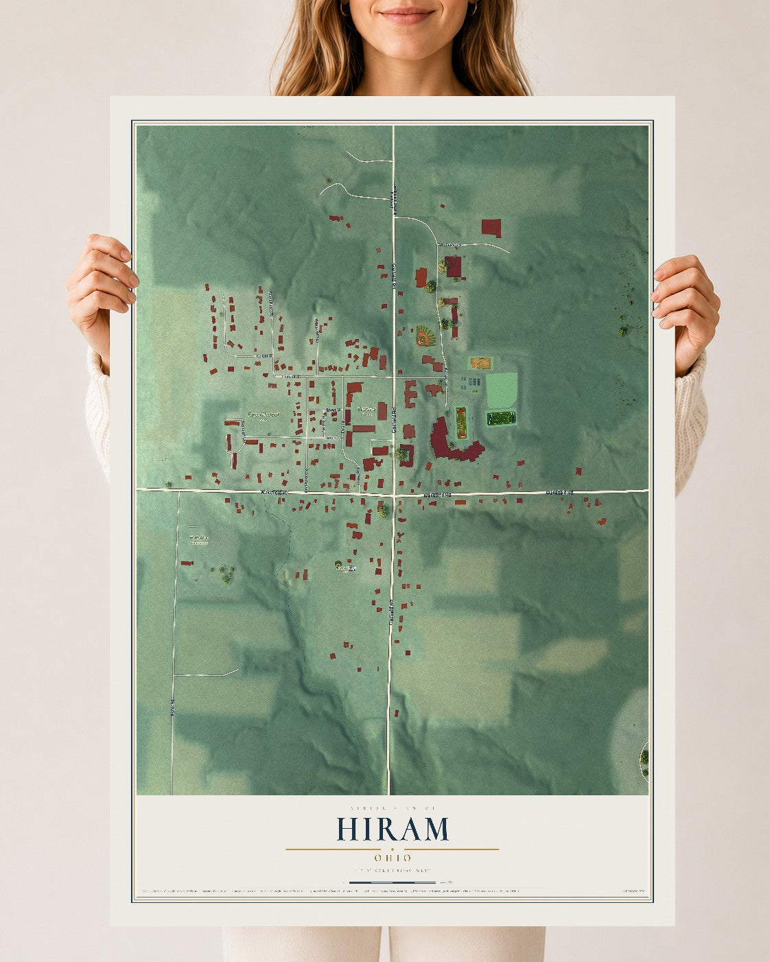 Map of Hiram, Ohio, 24 x 36 inch unframed archival matte print