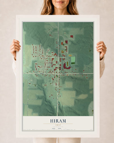 Map of Hiram, Ohio, 24 x 36 inch print in a white wood frame