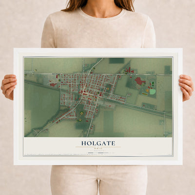 Map of Holgate, Ohio, 12 x 18 inch print in a white wood frame