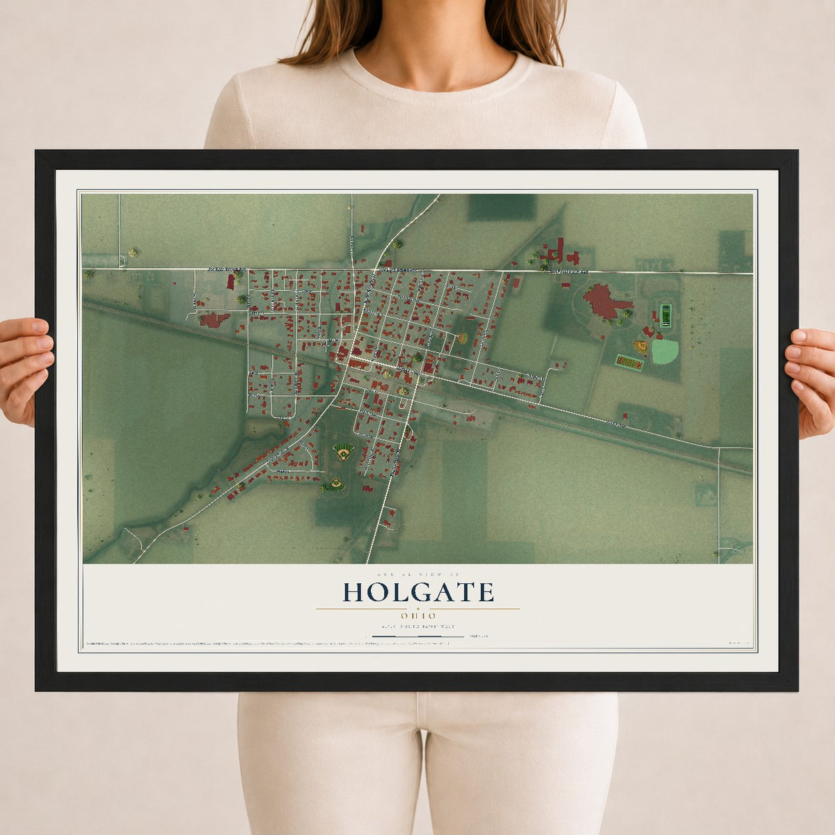 Map of Holgate, Ohio, 18 x 24 inch print in a black wood frame
