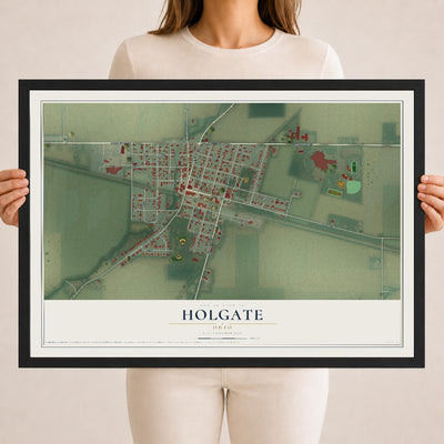 Map of Holgate, Ohio, 18 x 24 inch print in a black wood frame