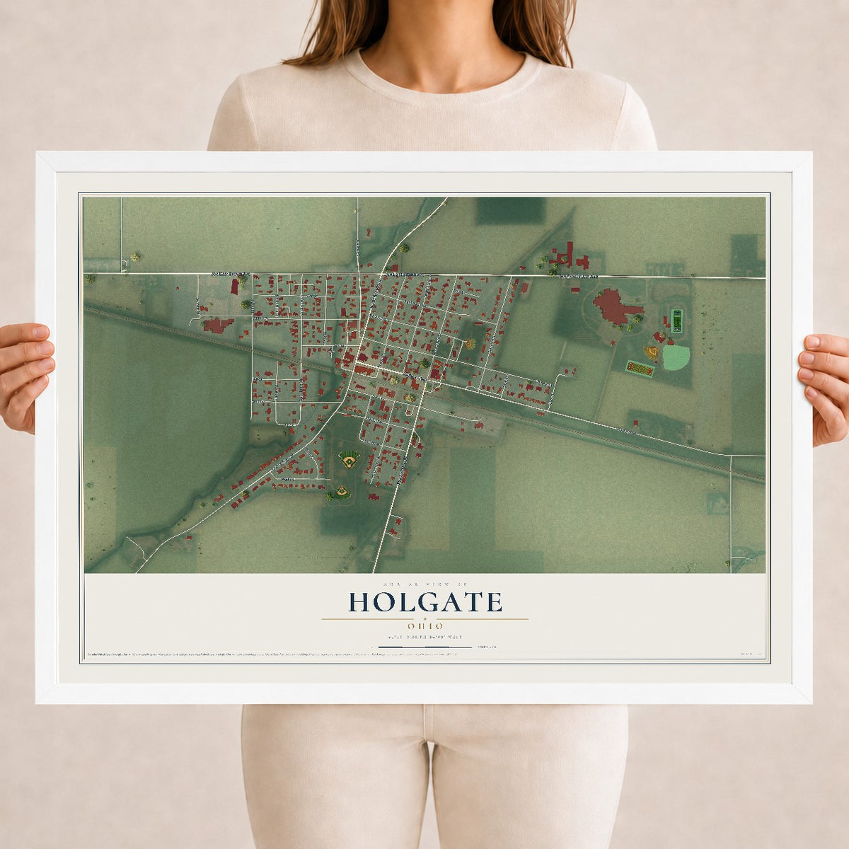 Map of Holgate, Ohio, 18 x 24 inch print in a white wood frame