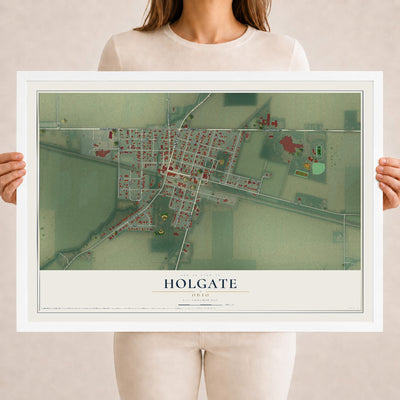 Map of Holgate, Ohio, 18 x 24 inch print in a white wood frame