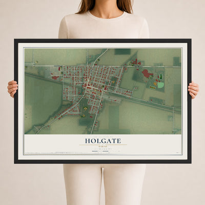 Map of Holgate, Ohio, 24 x 36 inch print in a black wood frame