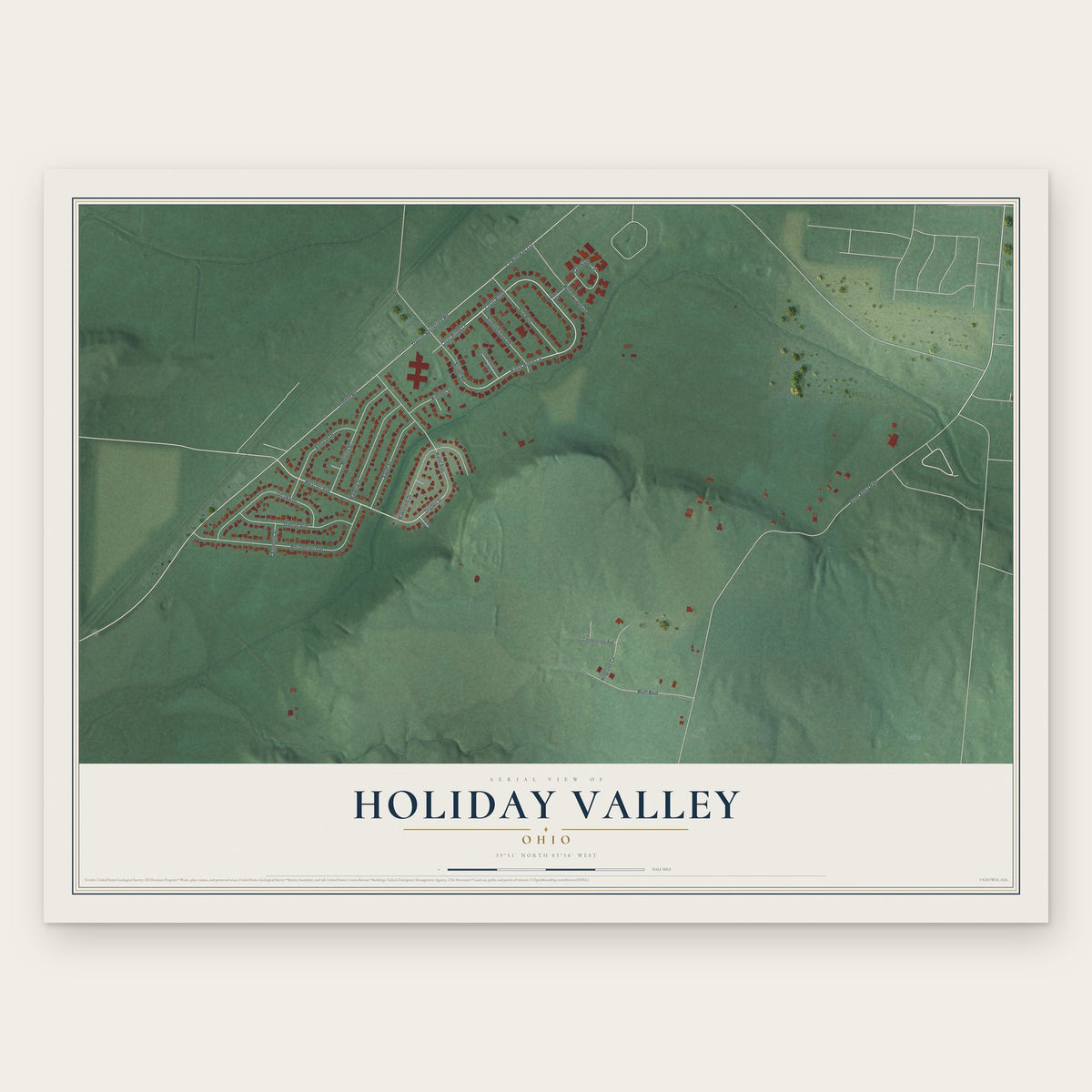 Holiday Valley, Ohio map print, the full design