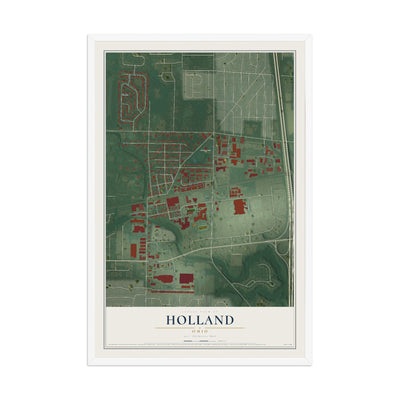 Map of Holland, Ohio, 12 x 18 inch print in a white wood frame