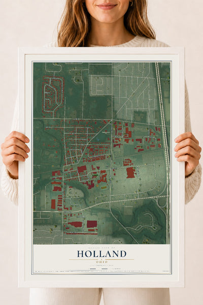 Map of Holland, Ohio, 18 x 24 inch print in a white wood frame