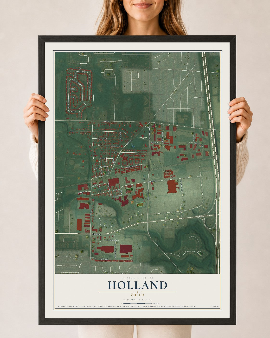 Map of Holland, Ohio, 24 x 36 inch print in a black wood frame