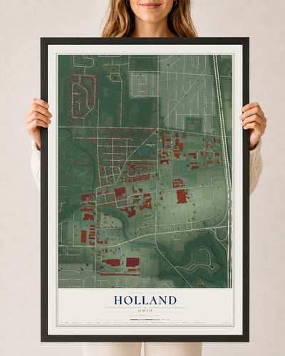 Map of Holland, Ohio, 24 x 36 inch print in a black wood frame