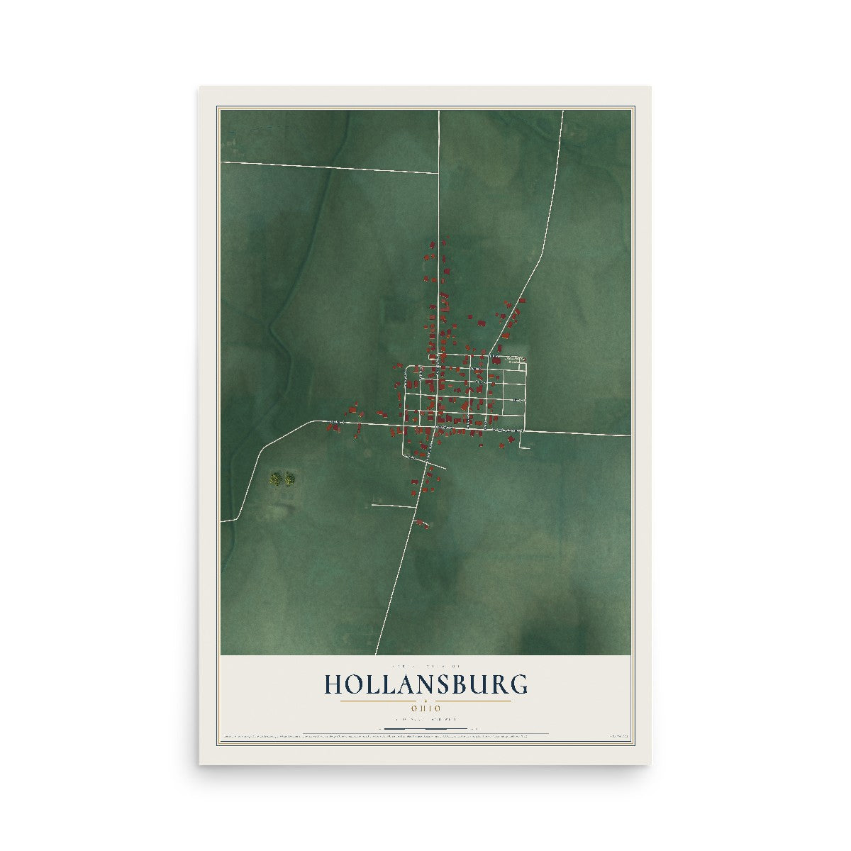 Map of Hollansburg, Ohio, 12 x 18 inch unframed archival matte print