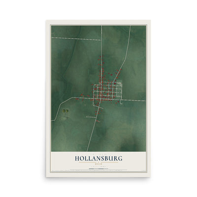 Map of Hollansburg, Ohio, 12 x 18 inch unframed archival matte print