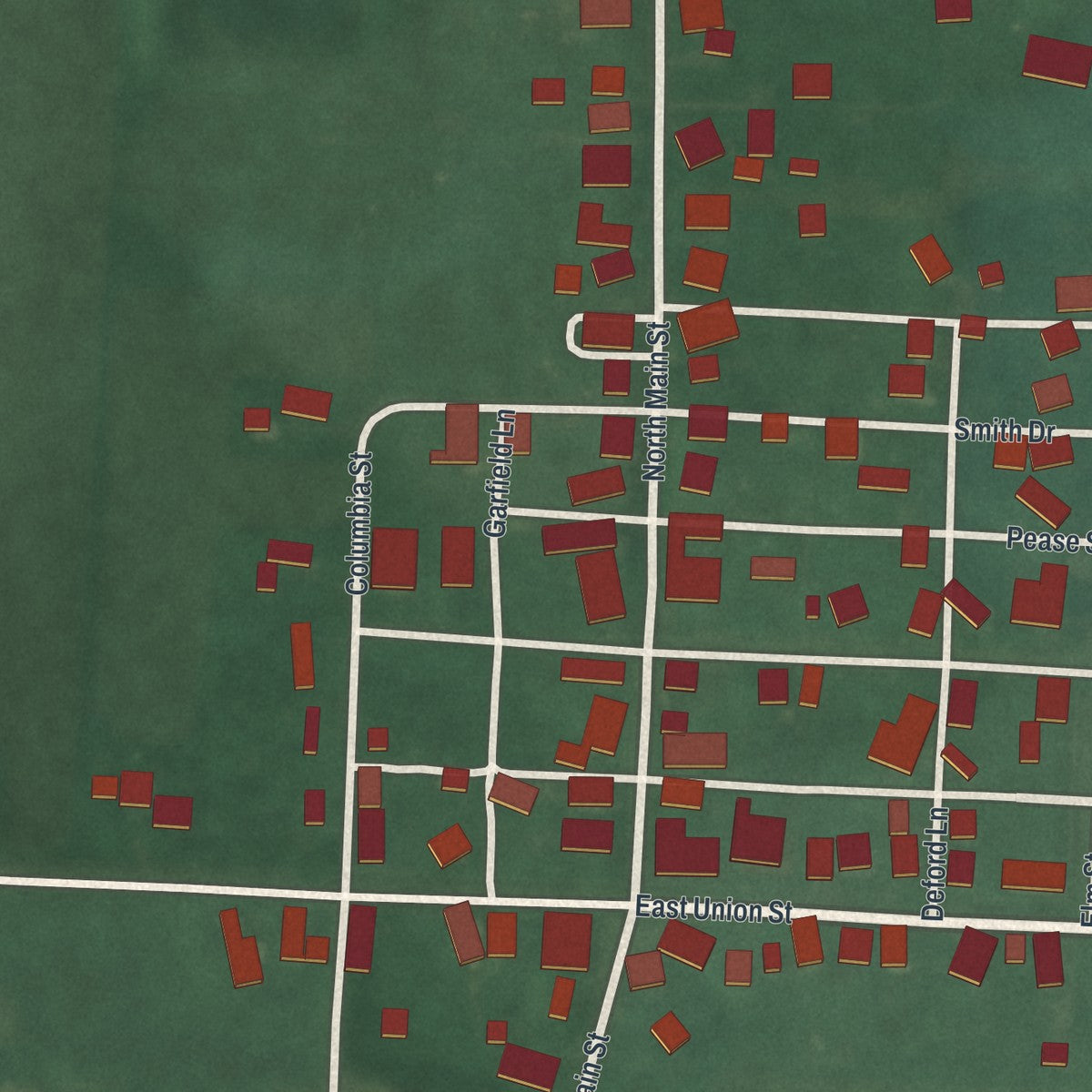 Close-up of the map of Hollansburg, Ohio print showing street and building detail