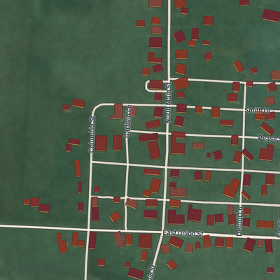 Close-up of the map of Hollansburg, Ohio print showing street and building detail