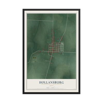 Map of Hollansburg, Ohio, 12 x 18 inch print in a black wood frame