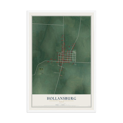 Map of Hollansburg, Ohio, 12 x 18 inch print in a white wood frame