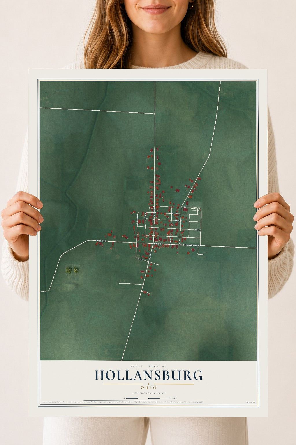 Map of Hollansburg, Ohio, 18 x 24 inch unframed archival matte print