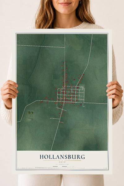 Map of Hollansburg, Ohio, 18 x 24 inch unframed archival matte print
