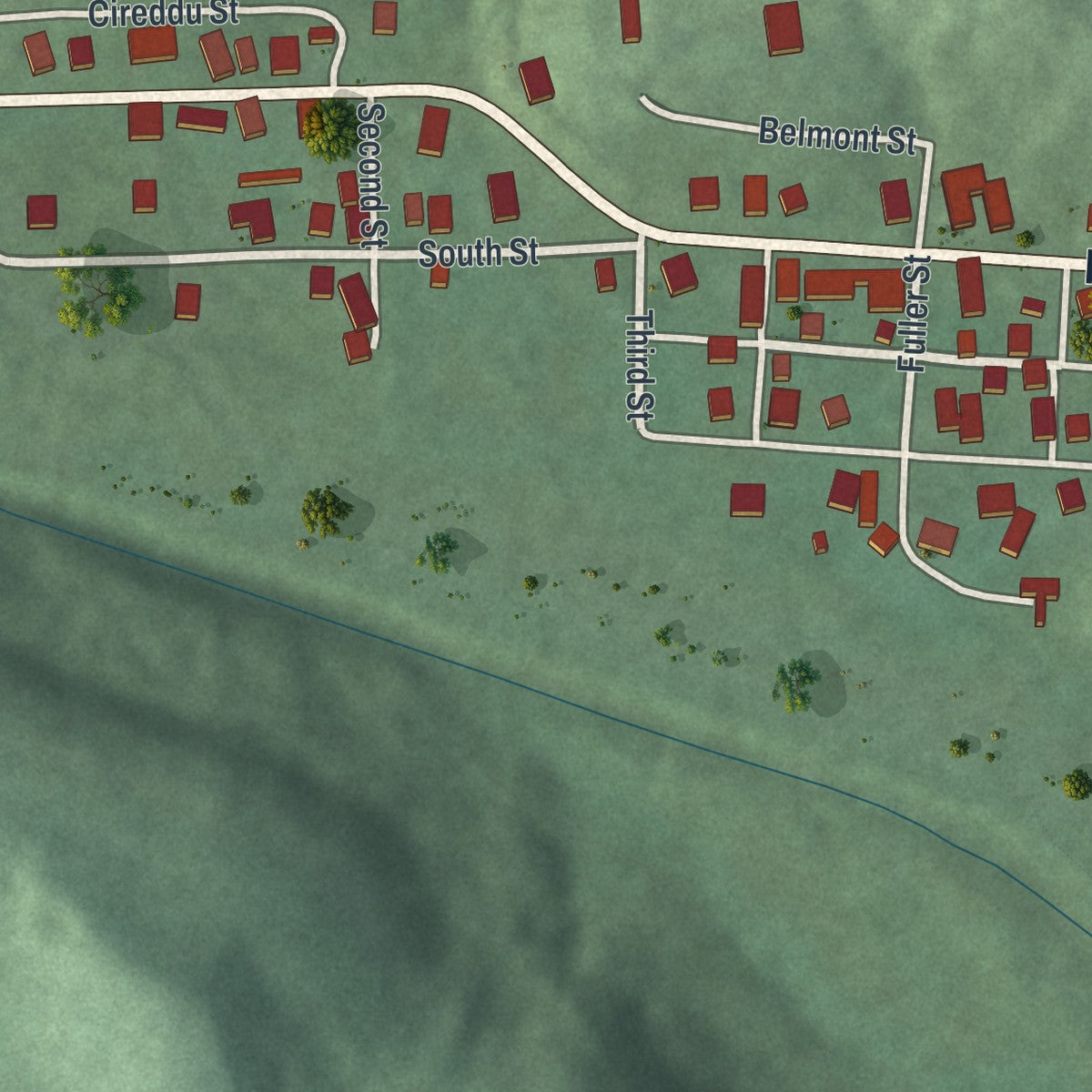 Close-up of the map of Holloway, Ohio print showing street and building detail