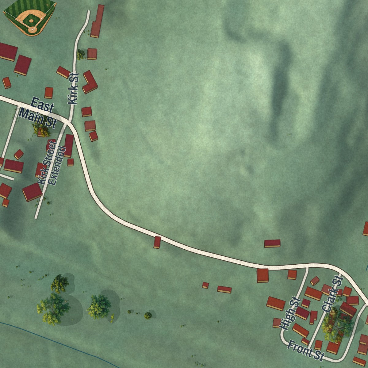 Second close-up of the map of Holloway, Ohio print showing more streets and buildings