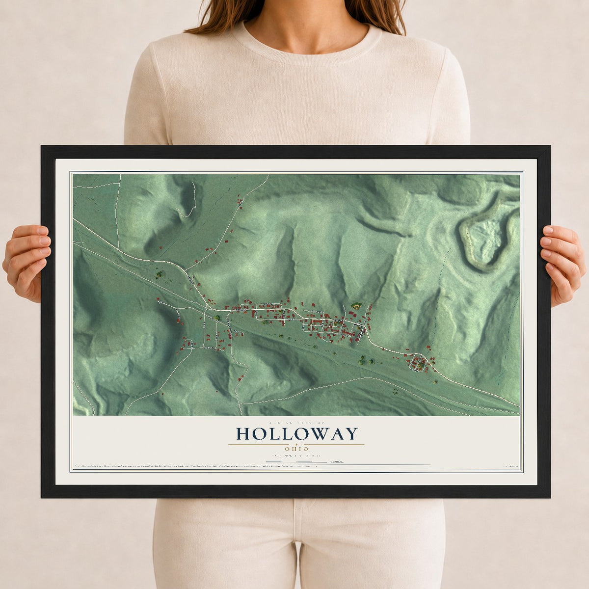 Map of Holloway, Ohio, 12 x 18 inch print in a black wood frame