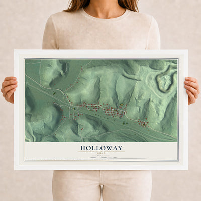 Map of Holloway, Ohio, 12 x 18 inch print in a white wood frame
