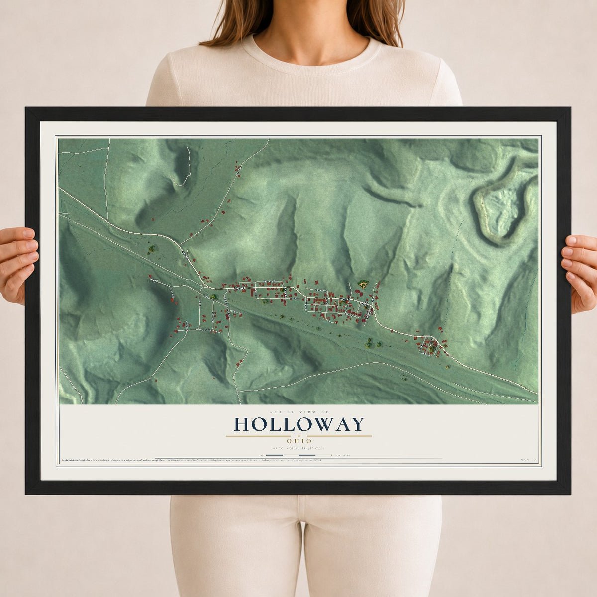 Map of Holloway, Ohio, 18 x 24 inch print in a black wood frame